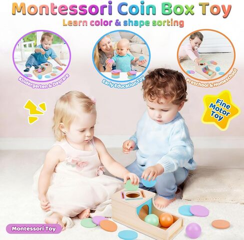 ألعاب صندوق العملات المعدنية للأطفال الصغار من FCSONU لعمر 1 2 3 سنوات من الأولاد والبنات، لعبة إسقاط الكرة في صندوق ثبات الكائن، تعلم فرز الألعاب الحسية للأعمار من 2 إلى 3 أطفال، هدايا عيد الميلاد الأول للطفل من سن 12 إلى 18 شهرًا in Kuwait