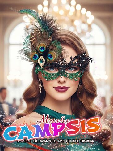 Campsis Rhinestone Masquerade Mask, Green Masquerade Ball Mask, Feather Party Masks for Women in Saudi Arabia