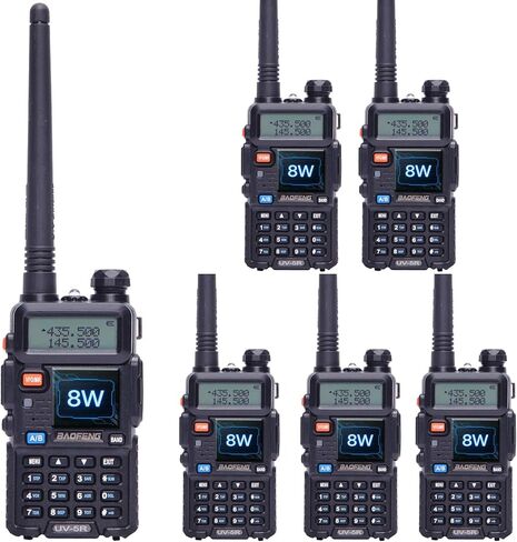 Baofeng UV-5R ثنائي النطاق راديو ثنائي الاتجاه محمول باليد راديو هام طويل المدى حزمة من 6 أجهزة اتصال لاسلكية للمشي لمسافات طويلة والتخييم والصيد ورحلة التزلج (أسود) مع شاحن 6 اتجاهات in Kuwait