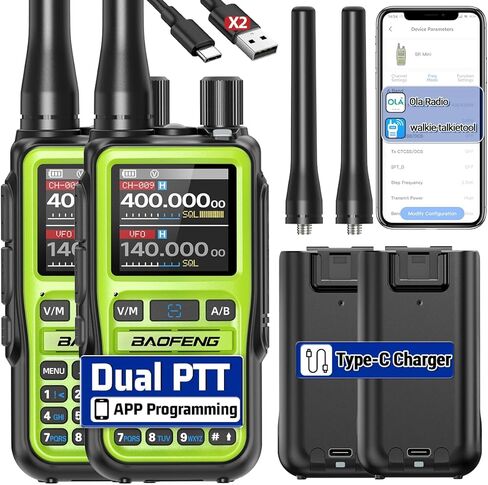 BAOFENG UV-5R MINI Ham Radio يده UV5R أجهزة اتصال لاسلكية طويلة المدى قابلة لإعادة الشحن في حالات الطوارئ NOAA الطقس اتجاهين راديو APP برمجة ثنائي PTT متعدد الموجات USB-C شاحن للصيد والتخييم، 2 حزمة in Kuwait