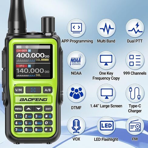 BAOFENG UV-5R MINI Ham Radio يده UV5R أجهزة اتصال لاسلكية طويلة المدى قابلة لإعادة الشحن في حالات الطوارئ NOAA الطقس اتجاهين راديو APP برمجة ثنائي PTT متعدد الموجات USB-C شاحن للصيد والتخييم، 2 حزمة in Kuwait