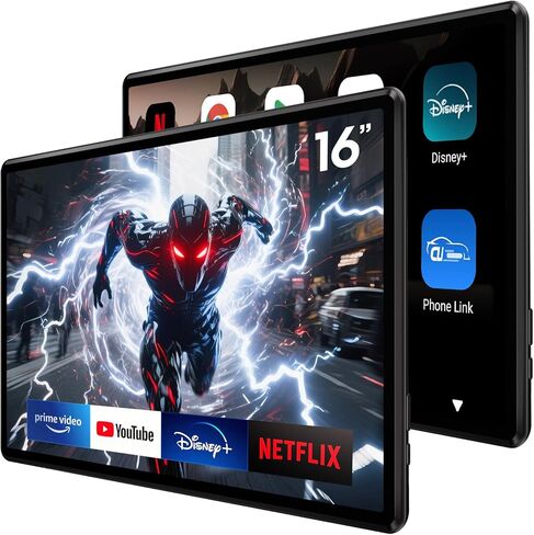 16" Car TV Headrest Monitor for Cars Back seat Universal Rear Entertainment System, Support Phone Wireless Mirror Link Touch Screen 4K,with WiFi/Bluetooth/HDMI/USB/Video Player (4G+64G(2*PCs)) in Saudi Arabia