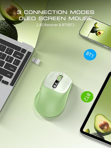 ماوس بلوتوث لاسلكي، بلوتوث 5.0/4.0 و2.4 جيجا ثلاثي الوضع، نوع C قابل لإعادة الشحن مع شاشة LED، نقرة صامتة مريحة للكمبيوتر المحمول/الكمبيوتر الشخصي/الكمبيوتر اللوحي، الأجهزة المتعددة والاستخدام المكتبي in Kuwait