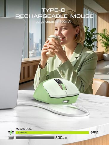 ماوس بلوتوث لاسلكي، بلوتوث 5.0/4.0 و2.4 جيجا ثلاثي الوضع، نوع C قابل لإعادة الشحن مع شاشة LED، نقرة صامتة مريحة للكمبيوتر المحمول/الكمبيوتر الشخصي/الكمبيوتر اللوحي، الأجهزة المتعددة والاستخدام المكتبي in Kuwait