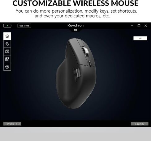Keychron M6 Wireless All Silent Gaming Optical Mouse, 8000Hz Tri-Mode 2.4 GHz/Bluetooth 5.3/Wired, PixArt 3950 Sensor, 30000 DPI, Magnetic Metal Scroll Wheel for Windows PC/Mac - Black in Saudi Arabia