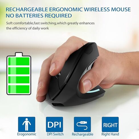 Bluetooth Mouse,Type-c and USB 2.4G Wireless Vertical Mouse Rechargeable Ergonomic Mouse, 800/1200 /1600 DPI, Buttons for Laptop, Desktop, PC, MacBook,Mac Computer (Black) in Saudi Arabia