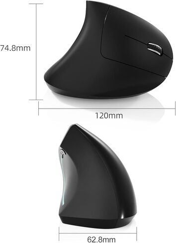 ماوس بلوتوث، نوع c وUSB 2.4G ماوس عمودي لاسلكي قابل لإعادة الشحن، ماوس مريح، 800/1200 /1600 نقطة في البوصة، أزرار للكمبيوتر المحمول، سطح المكتب، الكمبيوتر الشخصي، ماك بوك، كمبيوتر ماك (أسود) in Kuwait