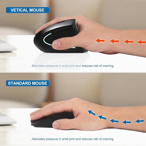 ماوس بلوتوث، نوع c وUSB 2.4G ماوس عمودي لاسلكي قابل لإعادة الشحن، ماوس مريح، 800/1200 /1600 نقطة في البوصة، أزرار للكمبيوتر المحمول، سطح المكتب، الكمبيوتر الشخصي، ماك بوك، كمبيوتر ماك (أسود) in Kuwait