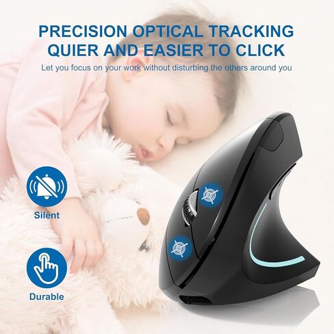 ماوس بلوتوث، نوع c وUSB 2.4G ماوس عمودي لاسلكي قابل لإعادة الشحن، ماوس مريح، 800/1200 /1600 نقطة في البوصة، أزرار للكمبيوتر المحمول، سطح المكتب، الكمبيوتر الشخصي، ماك بوك، كمبيوتر ماك (أسود) in Kuwait