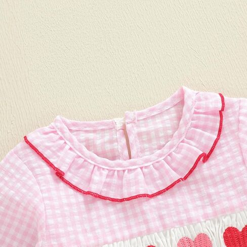 Baby Girl Valentines Outfit Heart Smocked Bubble Romper Onesie Newborn Infant Cute Valentines Spring Clothes in Kuwait