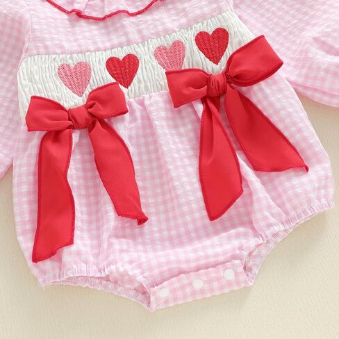 Baby Girl Valentines Outfit Heart Smocked Bubble Romper Onesie Newborn Infant Cute Valentines Spring Clothes in Kuwait