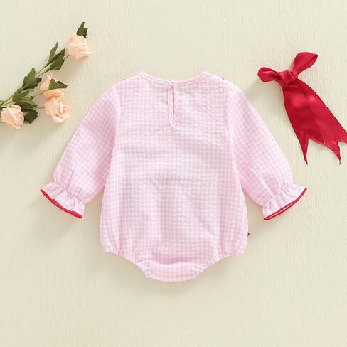 Baby Girl Valentines Outfit Heart Smocked Bubble Romper Onesie Newborn Infant Cute Valentines Spring Clothes in Kuwait