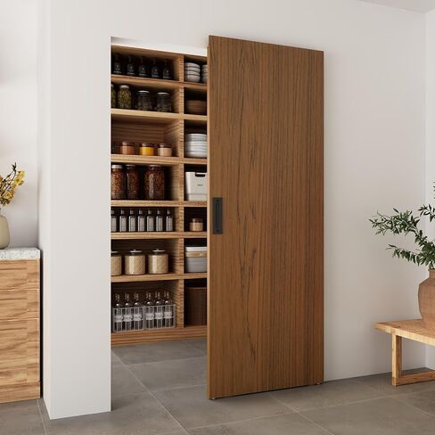 BARNSMITH 40"x86" Concealed Sliding Barn Door with Soft Close Mechanism, Brown Hidden Barn Door, Waterproof PVC-Wrapped, Fits Opening Width 32"-36", Widely Used in Saudi Arabia