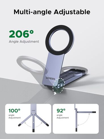 حامل هاتف مغناطيسي قابل للتعديل يدور 360 درجة من UGREEN لحامل ثلاثي Magsafe متوافق مع منفذ لولبي 1/4 بوصة مع iPhone 17 16 15 14 13 12 Pro Max Air، حامل الهاتف الخلوي وملحقات أساسيات السفر in Kuwait