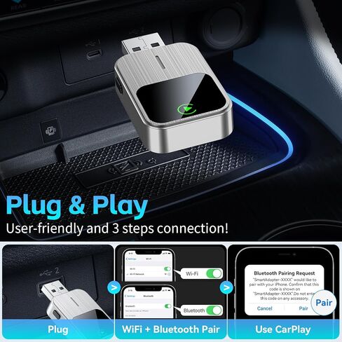 Wireless CarPlay Adapter for iPhone - Convert Wired to Wireless, Plug & Play 5GHz WiFi Dongle Auto-Connect, Low Latency & Stable，Multi-Phone Switching, for Cars with Factory Wired CarPlay (Grey) in Saudi Arabia