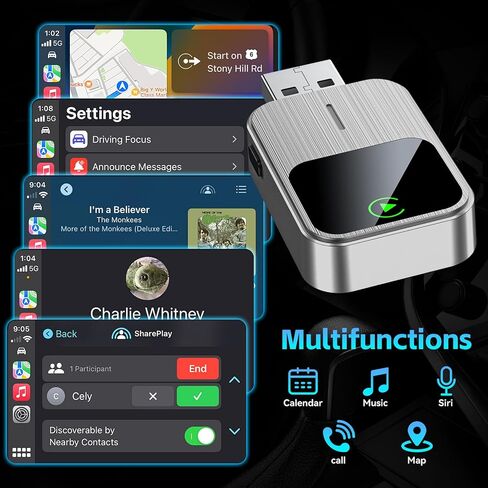 Wireless CarPlay Adapter for iPhone - Convert Wired to Wireless, Plug & Play 5GHz WiFi Dongle Auto-Connect, Low Latency & Stable，Multi-Phone Switching, for Cars with Factory Wired CarPlay (Grey) in Saudi Arabia