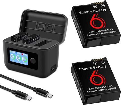 قطعتان لاستبدال بطارية Action 6 متوافقة مع DJI Osmo 360، وAction 6، وAction 5 Pro، وAction 4، وكاميرا Action 3، وبطاريات 2100 مللي أمبير في الساعة مع شاشة LCD لمحور شحن ذكي سريع ثنائي الاتجاه بقدرة 27 وات in Kuwait