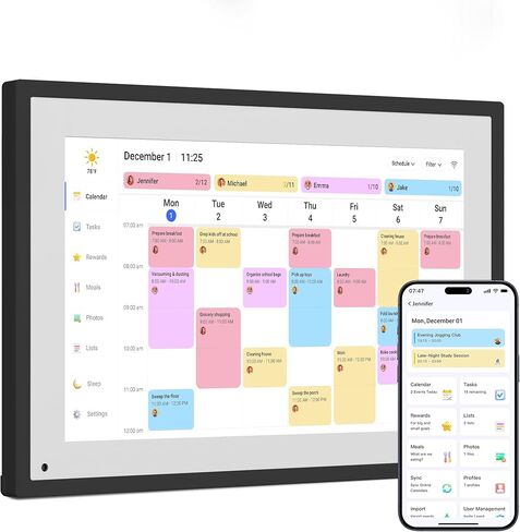 مخطط عمل التقويم الرقمي مقاس 10.1 بوصة من Dragon Touch - شاشة لمس تفاعلية، إطار صورة رقمي مخطط عائلي ذكي، مكتب عرض الموقد، تقويم رقمي، جدولة سلسة باللون الأسود in Saudi Arabia