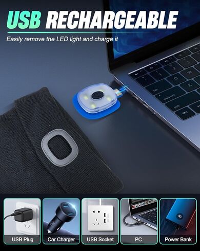 قبعة صغيرة للجنسين مع ضوء، قبعة مصباح أمامي LED قابلة لإعادة الشحن عبر USB، هدايا عيد الحب للرجال والنساء in Kuwait