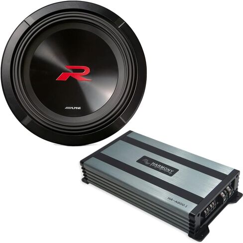 Alpine R2-W12D2 12" Sub R-Series Dual 2-Ohm Voice Coils 2250 Watts Peak Subwoofer and Harmony Audio HA-A800.1 Class D Mono 1600 Watt Subwoofer Amplifier in Saudi Arabia