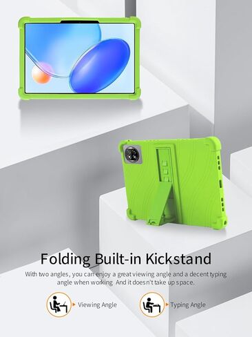 حافظة كمبيوتر لوحي Blackview Tab 20 WiFi مقاس 10.1 بوصة، حامل من السيليكون الناعم BOVUGAC قابل للتعديل مضاد للصدمات مناسب للأطفال لجهاز Tab 20 WiFi 10.1 بوصة (أخضر) in Kuwait