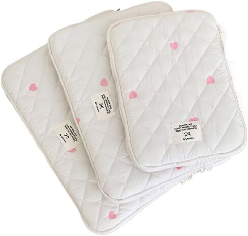 Cute Gingham Laptop Sleeve Y2K Cottagecore Heart Embroidery Tablet Pouch Case Preppy Quilted Puffy Notebook Carrying (Pink,13inch) in Saudi Arabia