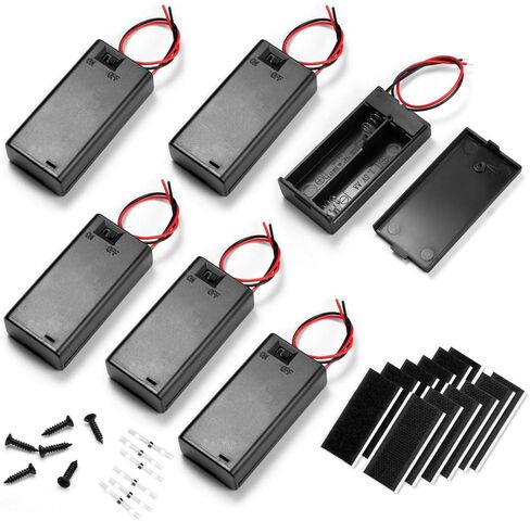 6PC 3V (2 x 1.5V) 2AA Battery Holder Enclosures with Wire Leads and On/Off Switch Lid in Front, 3 Volt Battery Case with Hook Verclo and Solder Seal Wire Connectors in Saudi Arabia