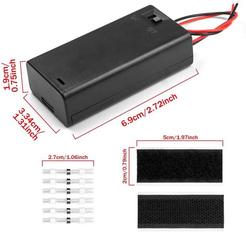 6PC 3V (2 x 1.5V) 2AA Battery Holder Enclosures with Wire Leads and On/Off Switch Lid in Front, 3 Volt Battery Case with Hook Verclo and Solder Seal Wire Connectors in Saudi Arabia