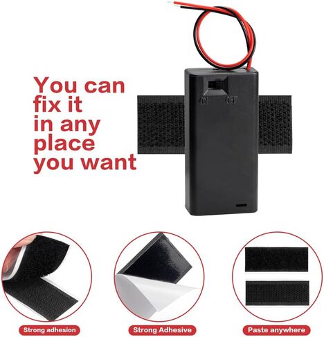 6PC 3V (2 x 1.5V) 2AA Battery Holder Enclosures with Wire Leads and On/Off Switch Lid in Front, 3 Volt Battery Case with Hook Verclo and Solder Seal Wire Connectors in Saudi Arabia
