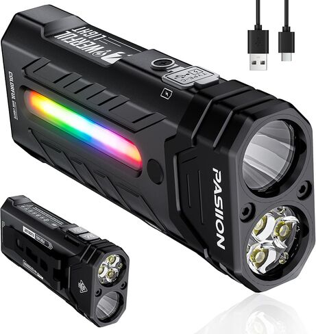 EDC Rechargeable Flashlight 3250 Lumens with RGB Light,55 Modes Multifunctional Flat Flashlight with Floodlight,Spotlight and Magnetic Base,Waterproof USB C Flashlight for Camping,Home,Emergencies in Saudi Arabia
