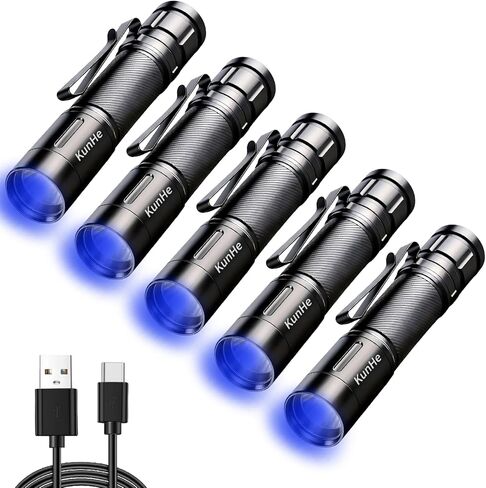 KunHe 365nm مصباح يدوي للأشعة فوق البنفسجية ضوء أسود USB C قابل لإعادة الشحن سبائك الألومنيوم IPX4 مقاومة للماء قابلة للفصل مشبك مزدوج الجوانب لعلاج الراتنج للكشف عن بول الحيوانات الأليفة أثناء السفر in Kuwait