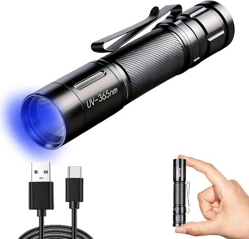 KunHe 365nm مصباح يدوي للأشعة فوق البنفسجية ضوء أسود USB C قابل لإعادة الشحن سبائك الألومنيوم IPX4 مقاومة للماء قابلة للفصل مشبك مزدوج الجوانب لعلاج الراتنج للكشف عن بول الحيوانات الأليفة أثناء السفر in Kuwait