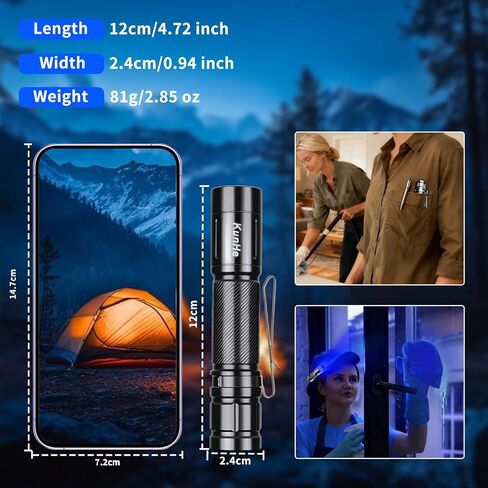KunHe 365nm مصباح يدوي للأشعة فوق البنفسجية ضوء أسود USB C قابل لإعادة الشحن سبائك الألومنيوم IPX4 مقاومة للماء قابلة للفصل مشبك مزدوج الجوانب لعلاج الراتنج للكشف عن بول الحيوانات الأليفة أثناء السفر in Kuwait