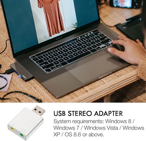 بطاقة صوت ستيريو خارجية USB من الألومنيوم مع صوت محيطي 7.1، محول صوت التوصيل والتشغيل للكمبيوتر الشخصي والكمبيوتر المحمول، البث المباشر، متوافق مع Windows وأنظمة التشغيل الأخرى، in Kuwait