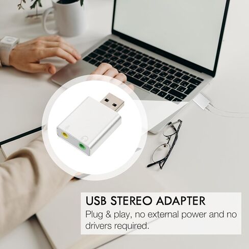 بطاقة صوت ستيريو خارجية USB من الألومنيوم مع صوت محيطي 7.1، محول صوت التوصيل والتشغيل للكمبيوتر الشخصي والكمبيوتر المحمول، البث المباشر، متوافق مع Windows وأنظمة التشغيل الأخرى، in Kuwait