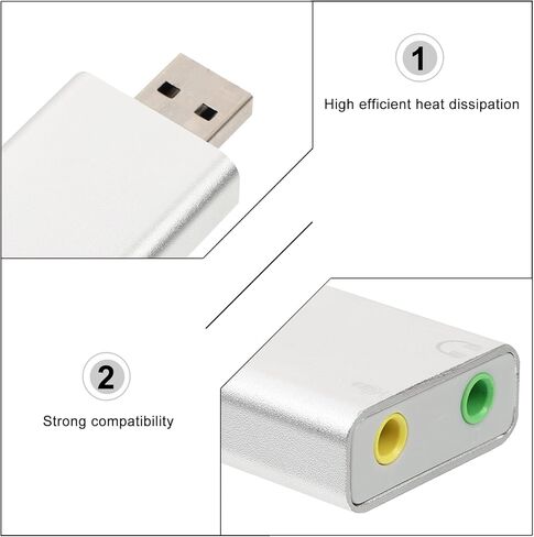 بطاقة صوت ستيريو خارجية USB من الألومنيوم مع صوت محيطي 7.1، محول صوت التوصيل والتشغيل للكمبيوتر الشخصي والكمبيوتر المحمول، البث المباشر، متوافق مع Windows وأنظمة التشغيل الأخرى، in Kuwait