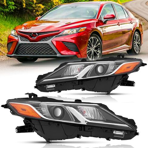 Headlights Assembly Pair for 2018-2024 Toyota Camry L/LE/SE OE Factory Style Halogen Projector Headlamps Head Lights Replacement Left Driver Side LH,Chrome Housing Amber Reflector in Saudi Arabia
