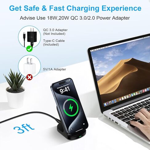 محطة شحن لاسلكية سامسونج سريعة الشحن لهاتف Galaxy S25 Ultra S25 FE S24 Plus Z Flip7 Fold7 S23، iPhone 17 Pro Max 16Plus، Pixel 10/9، مكتب قاعدة شاحن لاسلكي Android مع محول in Kuwait