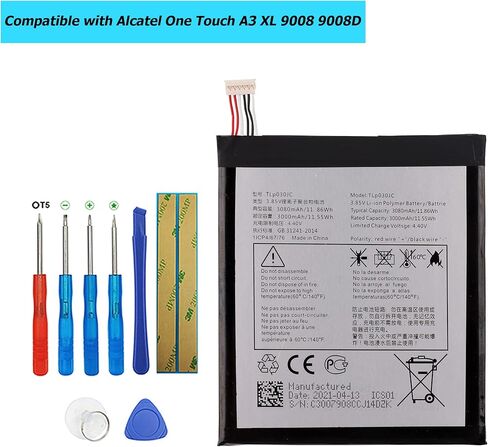 بطارية بديلة TLP030JC متوافقة مع Alcatel One Touch A3 XL 9008 9008D 9008X OT-9008D مع مجموعة أدوات in Saudi Arabia