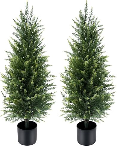 2 حزمة 3ft أشجار توبيارية اصطناعية محفوظة بوعاء ، واقعية ، واقعية Cypress مقاومة للأشعة فوق البنفسجية ، ومواقف داخلية في الهواء الطلق ، وديكور الباب الأمامي حديقة منزلية in Saudi Arabia