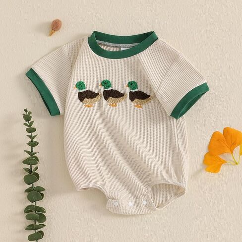 Fish Duck Baby Clothes Cartoon Embroidery Romper Farm Baby Hunting Outfit Newborn Boy Girl Summer Clothes in Saudi Arabia