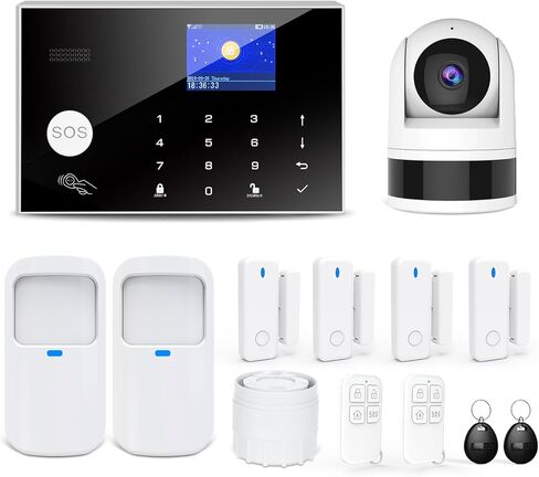 نظام أمان منزلي مع كاميرا، واي فاي + طقم إنذار منزلي GSM مع تنبيه تطبيق الهاتف، مستشعر الباب/النافذة، جهاز التحكم عن بعد للشقق (13 قطعة) in Kuwait
