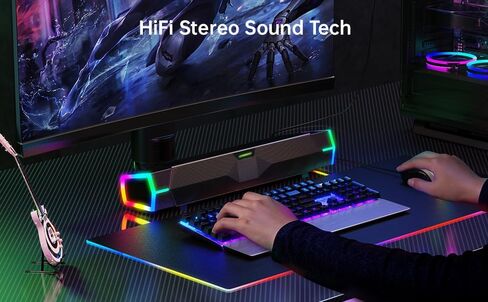 V18 Bluetooth & USB Smart Compability Computer Speakers for PC Desktop Monitor, Gaming PC Sound Bar, Superb Stereo Sound, with LED Lighting - Combine/Separate to Customize Your Desk in Saudi Arabia