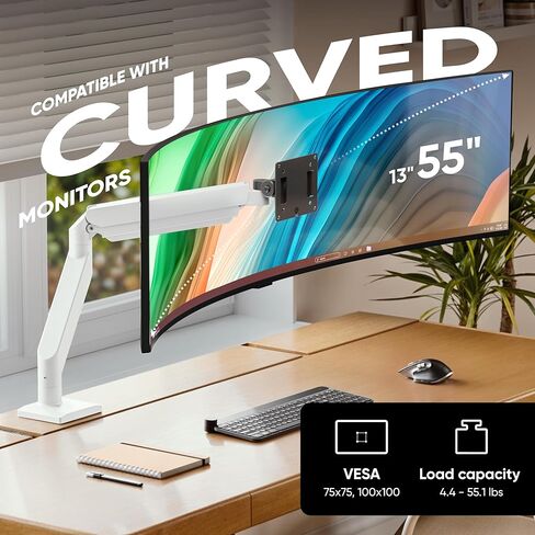 ONKRON Heavy Duty Monitor Arm for 13-55 Inch Flat & Curved Screens up to 55.1 lbs, Ultrawide Screen Arm with Adjustable Gas Spring, VESA 75x75-100x100, Single Monitor Mount for Desk Black-White in Saudi Arabia