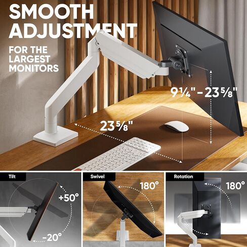 ONKRON Heavy Duty Monitor Arm for 13-55 Inch Flat & Curved Screens up to 55.1 lbs, Ultrawide Screen Arm with Adjustable Gas Spring, VESA 75x75-100x100, Single Monitor Mount for Desk Black-White in Saudi Arabia