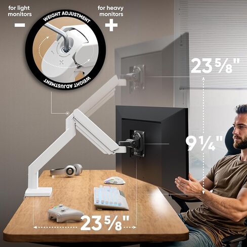 ONKRON Heavy Duty Monitor Arm for 13-55 Inch Flat & Curved Screens up to 55.1 lbs, Ultrawide Screen Arm with Adjustable Gas Spring, VESA 75x75-100x100, Single Monitor Mount for Desk Black-White in Saudi Arabia