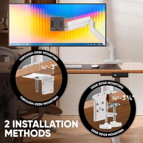 ONKRON Heavy Duty Monitor Arm for 13-55 Inch Flat & Curved Screens up to 55.1 lbs, Ultrawide Screen Arm with Adjustable Gas Spring, VESA 75x75-100x100, Single Monitor Mount for Desk Black-White in Saudi Arabia