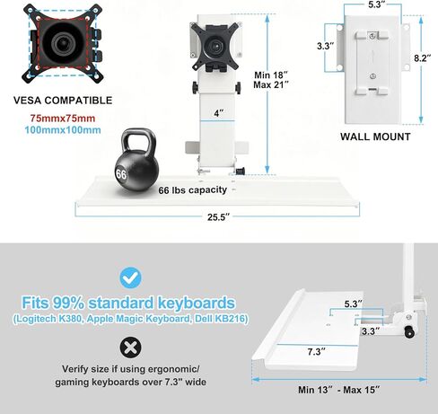 Wall Mount Computer Workstation, Monitor Wall Mount with Foldable 26" Keyboard Tray and Mouse Space, Fits 17-32 inch Screens, Heavy Duty 2mm Steel Space Saving Desk in Saudi Arabia