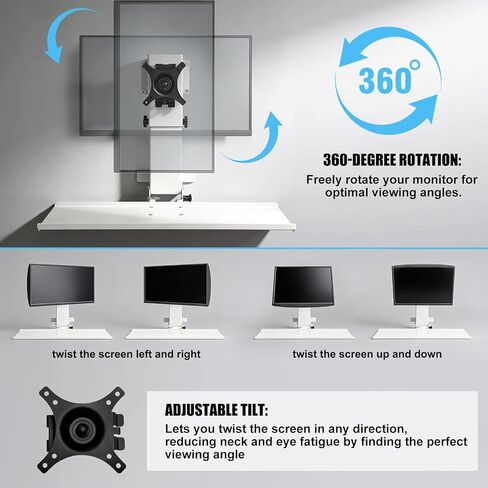 Wall Mount Computer Workstation, Monitor Wall Mount with Foldable 26" Keyboard Tray and Mouse Space, Fits 17-32 inch Screens, Heavy Duty 2mm Steel Space Saving Desk in Saudi Arabia
