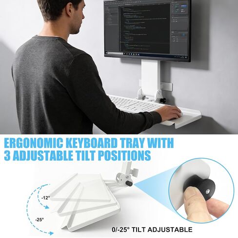 Wall Mount Computer Workstation, Monitor Wall Mount with Foldable 26" Keyboard Tray and Mouse Space, Fits 17-32 inch Screens, Heavy Duty 2mm Steel Space Saving Desk in Saudi Arabia